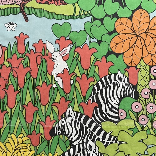 Vintage Stevens Utica Jungle Animal MOD Twin Sheet Set Flat Fitted - Picture 4 of 8