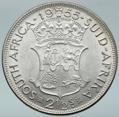 1955 SOUTH AFRICA UK Queen Elizabeth II OLD Silver 2 1/2 Shilling