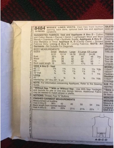 McCall’s 8484 Misses’ Christmas Vest pattern - Size Medium - Picture 4 of 6
