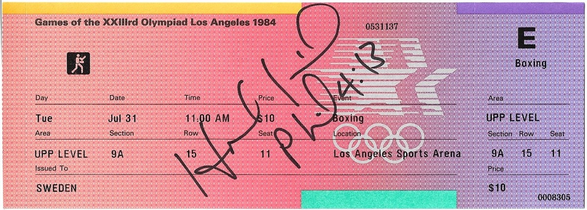 ORIGINAL LOS ANGELES 1984 OLYMPIC BOXING TICKET AUTOGRAPHED BY