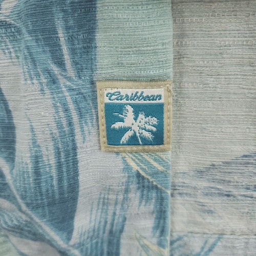 Caribbean Shirt Mens XL Blue White Silk Hawaiian Pocket Beach Classic Button-Up - Picture 7 of 11