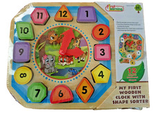 First Learning First Wooden Clock Shape Sorter Puzzle Educational Toy Wood NEW