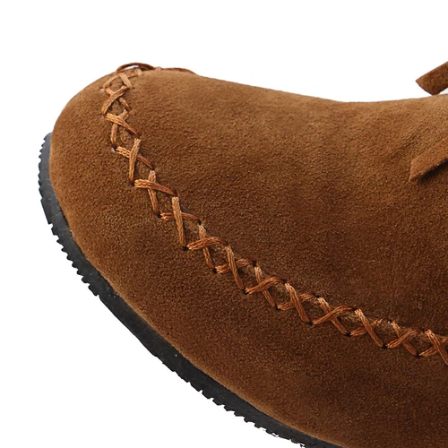 Damen-Stiefeletten Kunst-Wildleder Fransen Quaste Mokassin Stiefel runde Spitze Freizeitschuhe - Bild 11 von 18