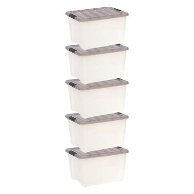 40 Qt. Plastic Storage Bins with Lids, Clear, Latching, Stackable, Totes 5Pk
