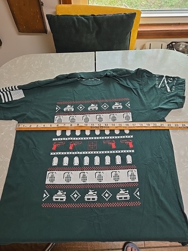 Grunt Style Graphic T-Shirt Christmas Theme Tank Bullets Gun Grenade Green Sz XL - Picture 5 of 9