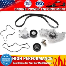 Water Pump & Belt Tensioner Pulley Thermostat Kit For Ford Lincoln 3.5L 3.7L V6