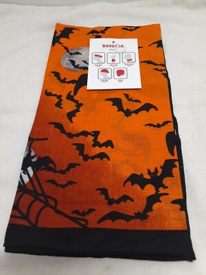 New Halloween Bandanas- 100% Cotton- Orange w/ Bats & Spiderwebs
