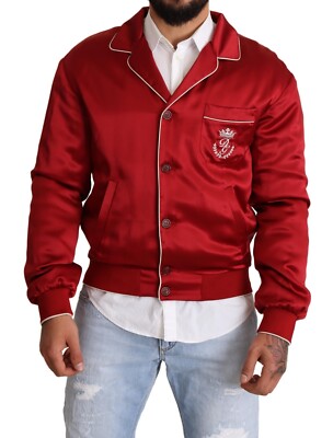 DOLCE & GABBANA Jacket Red Silk Button DG Logo Bomber Men