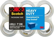 Scotch Heavy Duty Shipping Tape, 6 Rolls/Pack, 1.88" x 54.6 yds, Clear (38506)