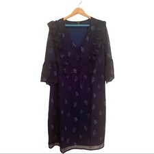 Ellos Dress Size 18 Navy Floral V Neck Ruffle Midi Dress