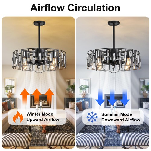 50 cm Modern Ceiling Fan with Lights Crystal Remote 4 Lights for Kitchen Black - Picture 3 of 9