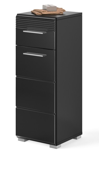 Badezimmer Badschrank Kommode Unterschrank Schwarz Hochglanz Schubkasten Leon-image