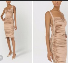 Dolce&Gabbana Silk/Satin Ruched Lace Up Midi Dress￼ Size 42 Seen on Celebrities