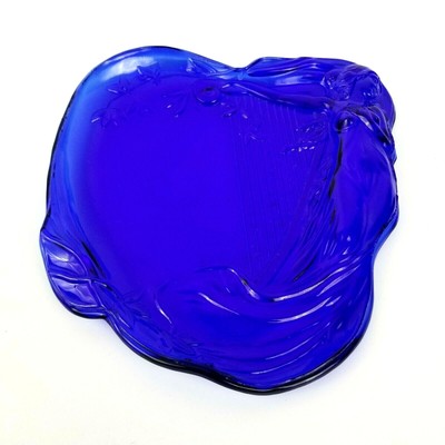 Art Nouveau Tara Harp Eapg Cobalt Blue Glass Dresser Plate Tray