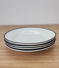 Martha Stewart Set of Four White & Gray Rim Porcelain Salad/Appetizer Plates