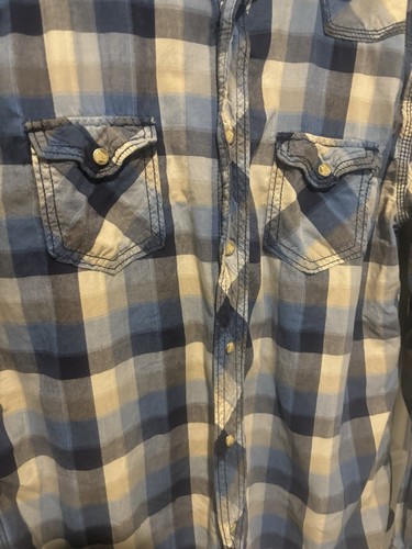 Arizona Jean Company Blue Black Western Pearl Snap Button Up Shirt Medium - Picture 8 of 10