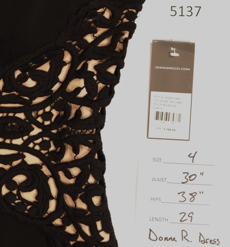 NWT $168 Donna Ricco Size 4 Black Lined Sleeveless Sheath Dress with Lace Waist - Picture 5 of 10