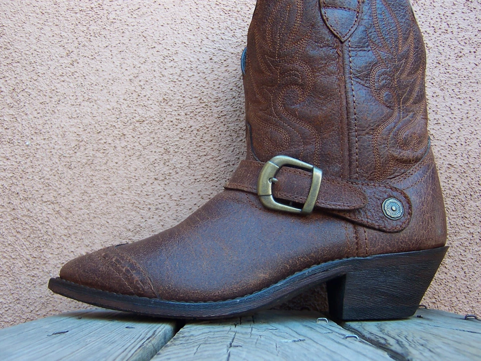 DINGO 女式西部牛仔休闲扣靴棕色皮革短靴 7.5M 码 — 第 4/4 张图片