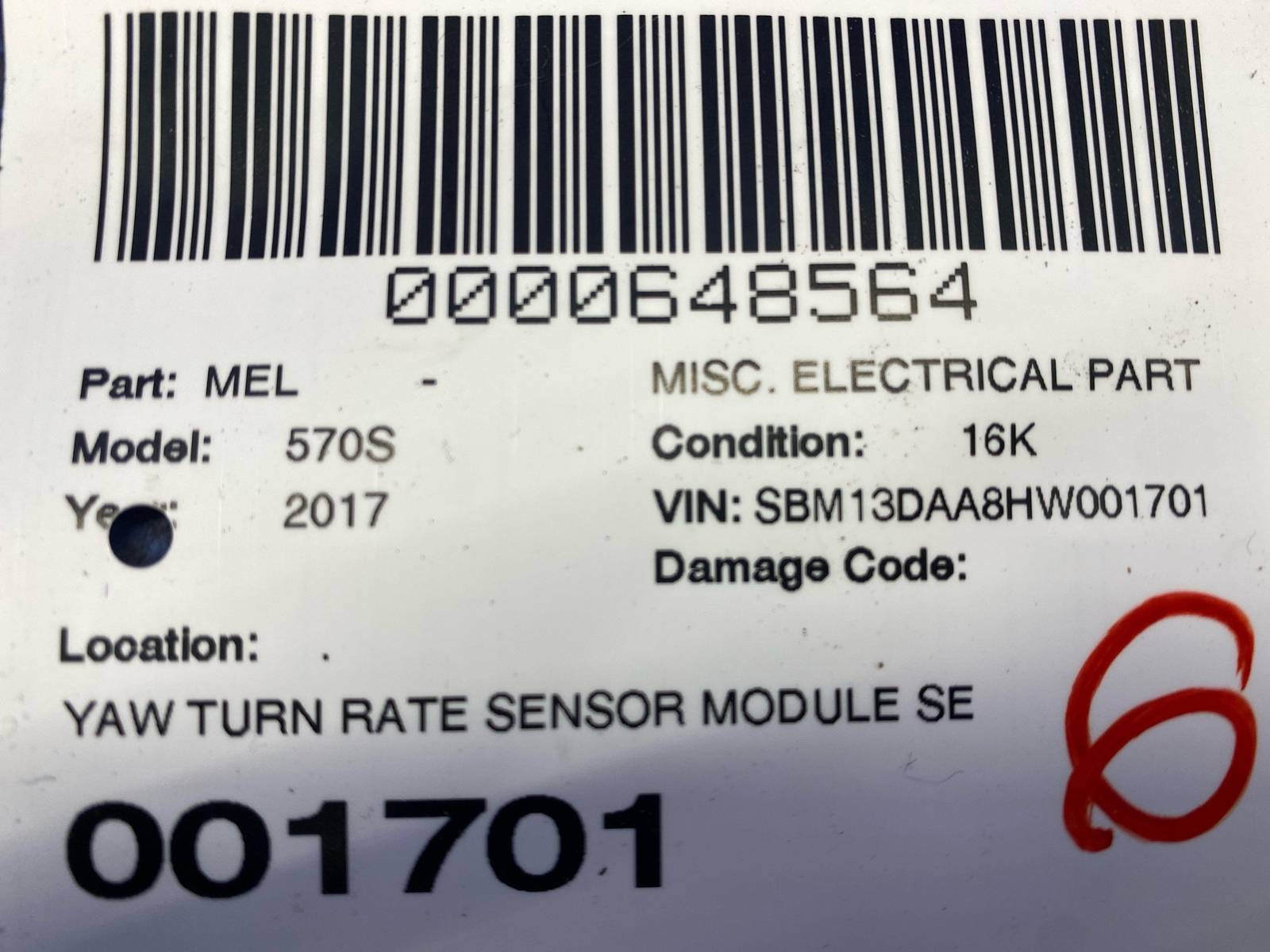 2016-2021 MCLAREN 570S YAW TURN RATE SENSOR MODULE SET 12M0594CP OEM