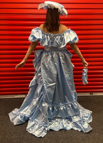 RUBIES Blue Carolina Ruffle Belle Ball Gown Hat Bag Costume Women M High Quality - Picture 20 of 24