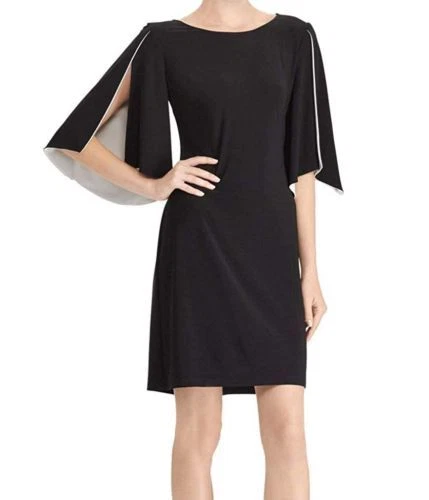 OFF WHITE Abito American Living by Ralph Lauren nero bianco sporco jersey manica spaccata 2 $94