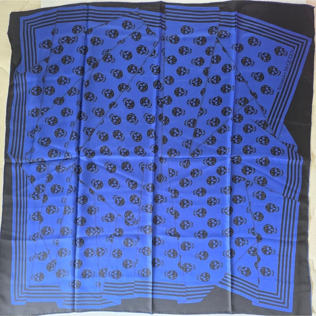 Alexander McQueen Biker Crashed Skull Silk Scarf Bright Blue