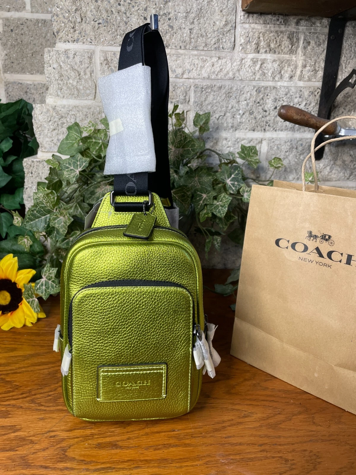 ZAINO COACH CITRINO PELLE TRACK PACK 14 CP141 NUOVO CON ETICHETTE BORSA UNA CINGHIA