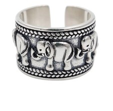 Silver Plated Elephant Ring Adjustable Thumb Finger Band UK + Bag
