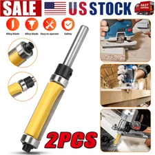 2Pcs 1-1/2" 1/4" Shank Flush Trim Top Bottom Bearing Router Bit Woodworking Tool