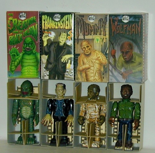 Universal Movie Monster 4 Tin Toys Orig Box Frankenstein Mummy Wolfman Creature