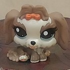 Littlest Pet Shop LPS #2130 Dog Lhasa Apso Puppy Brown Red Bow Blue Eyes Figure — photo 1
