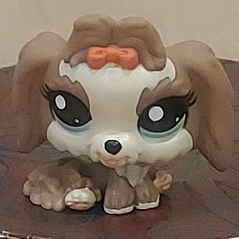 Littlest Pet Shop LPS #2130 Dog Lhasa Apso Puppy Brown Red Bow Blue Eyes Figure