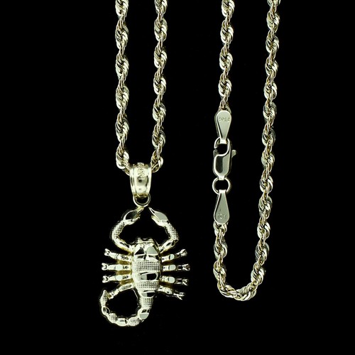 Real 10K Yellow Gold Zodiac Sign Scorpion Pendant & 2.5mm Rope Chain, Men Women - Picture 17 of 18