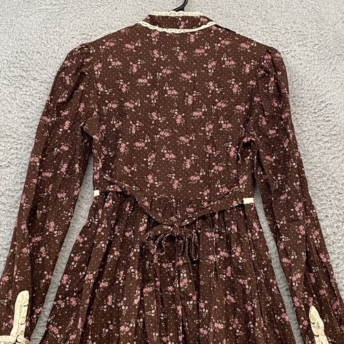 Vintage Gunne Sax Dress Girls 10 Cottagecore Prairie 70s 80s Boho Brown Lace* - Picture 13 of 16