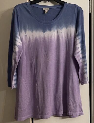LOGO Lori Goldstein T shirt Top Blue Purple Tie Dye Small QVC NWOT Pockets