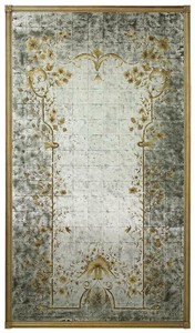 WALL-MIRROR-JOHN-RICHARD-WHITE-BLACK-GOLD-ACCENTS-SILVER-EGLOMISE-NEW-FR
