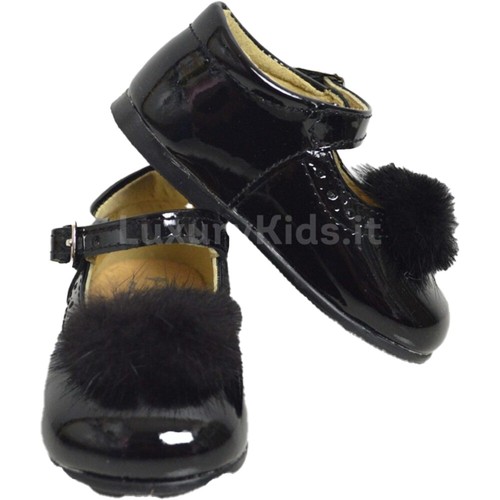 Scarpa A Bambolina Primi Passi Con Pon Pon in Vernice Nera Bambina Panyno  B2301 | eBay