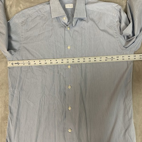 Ermenegildo Zegna Shirt Mens 17/43 Blue Striped Long Sleeve Business Formal - Picture 3 of 6