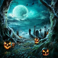 8X8FT Halloween Backdrop Photography Background Horror Moon Night Scary Cemet...