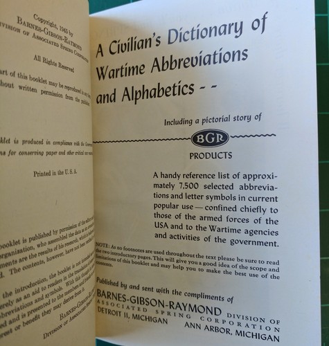 Civilian's Dictionary of Wartime Abbreviations & Alphabetics 1945 BGR Products - Picture 2 of 7