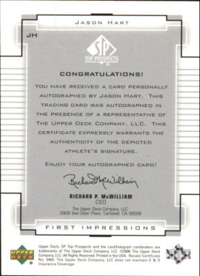 2000 SP Top Prospects First Impressions #JH Jason Hart AUTO - NM 