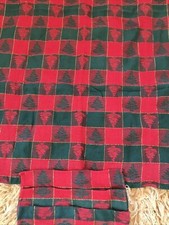 Tablecloth Napkins Red Green Check Christmas Tree Glitter Thread Holiday 59  x44  