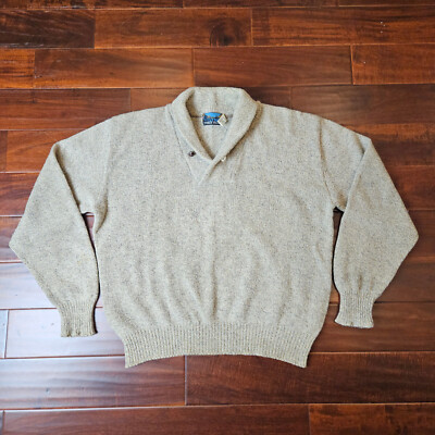 Vintage Timber Valley Ragg Wool Blend Beige Shawl Collar XL Sweater Made in USA