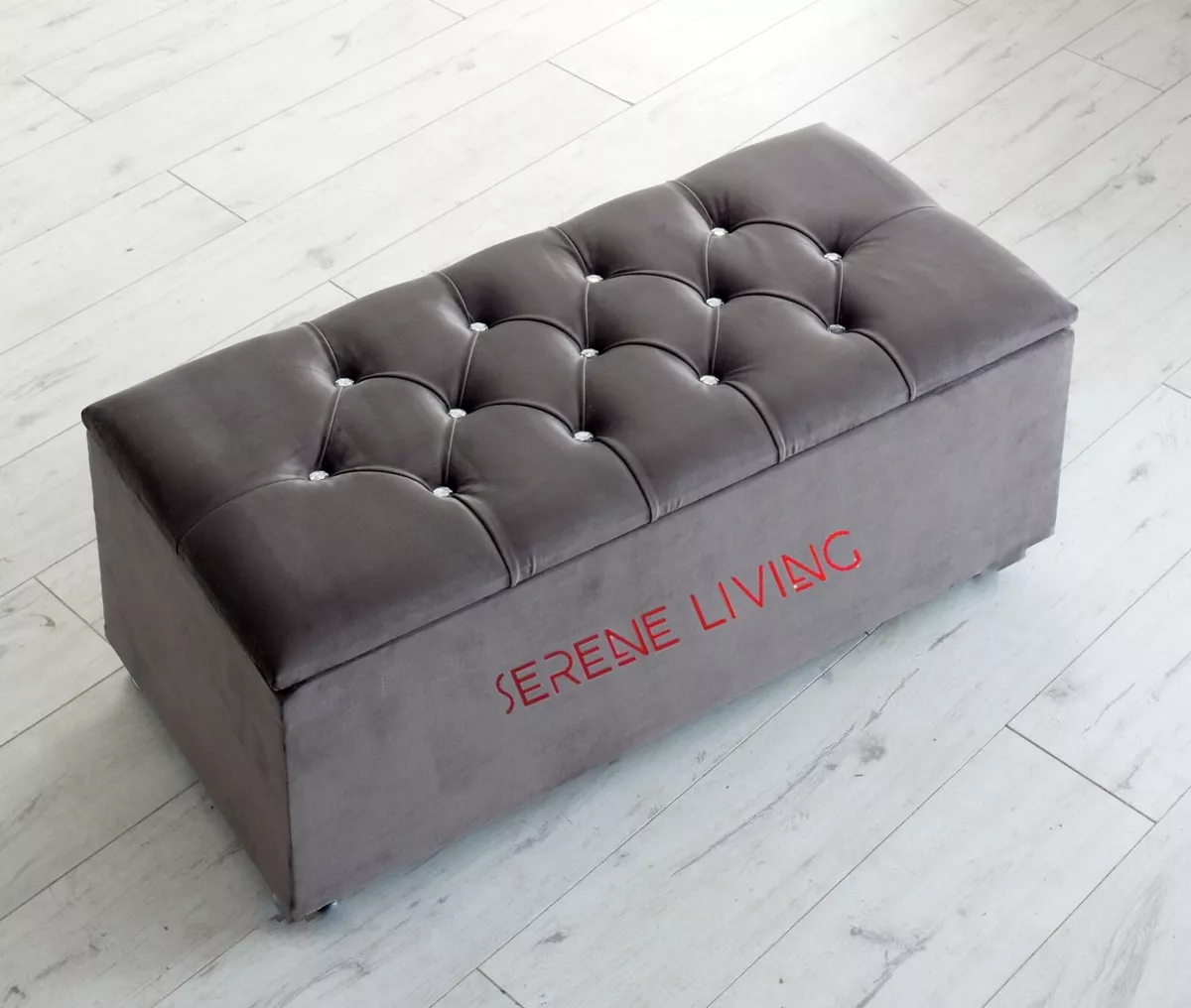 NEW OTTOMAN STORAGE BOX TOY BENCH CHESTERFIELD PLUSH VELVET 7