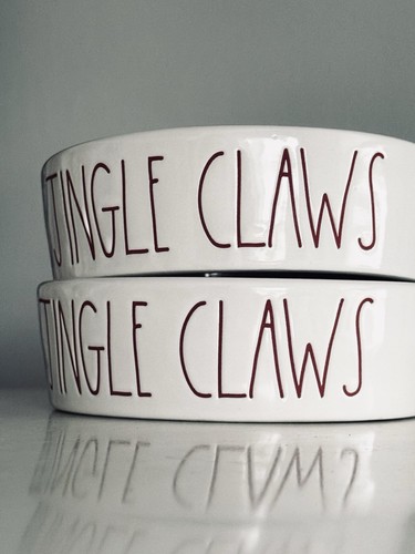 Rae Dunn by Magenta, Ceramic Jingle Claws Pet Bowl Set Small Dogs Cats - Picture 5 of 6