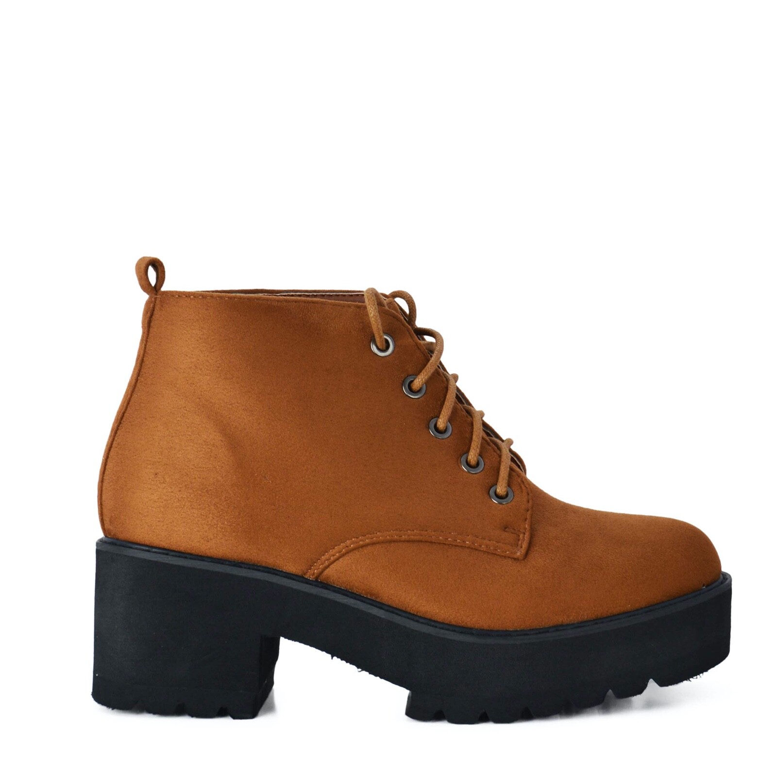 Rebajas Botin de Mujer chelsea con Plataforma y Cordones de Ante Camel SS20