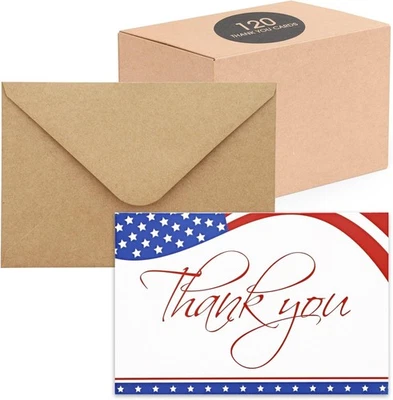 PIPILO PRESS 120 Pack 4x6-inch Bulk Patriotic Thank You Cards with Envelopes for Veterans ...