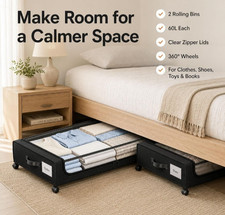 2 Pack Under Bed Storage with Wheels/Large Capacity Under Bed Storage Containers