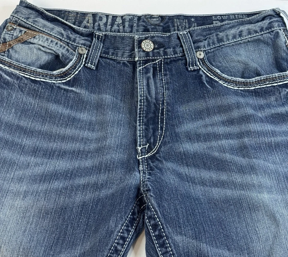 Pantalones de mezclilla Ariat para hombre 33x34 azul M4 tiro bajo ropa de trabajo occidental al aire libre Foto 3 de 4