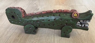 VTG Hand Carved Wooden Alligator Crocodile Sculpture Folk Art 15  Guatemala EUC